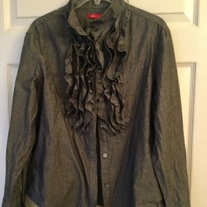 Anne Klein gray ruffled blouse